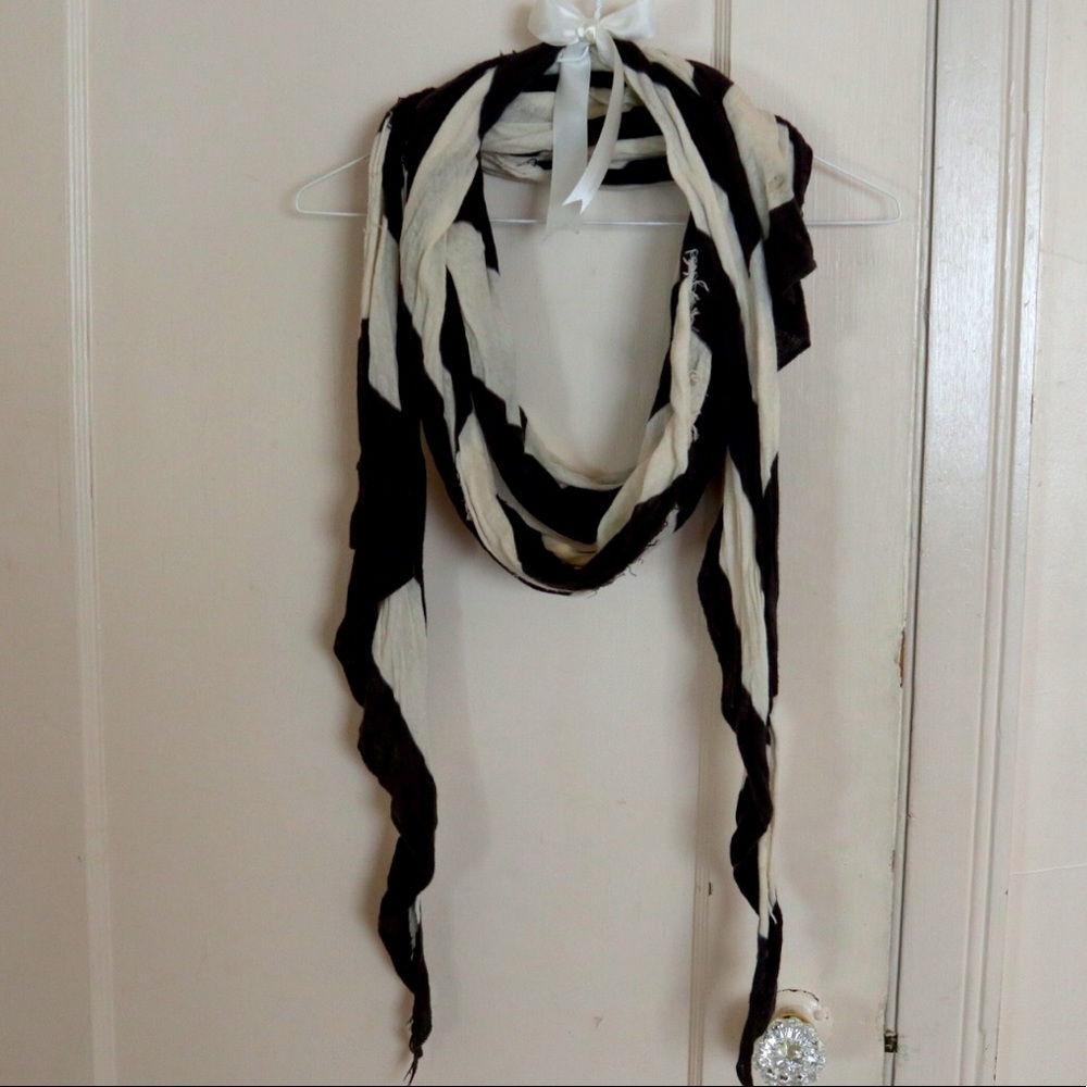 Free People Cream & Charcoal Striped Scarf
